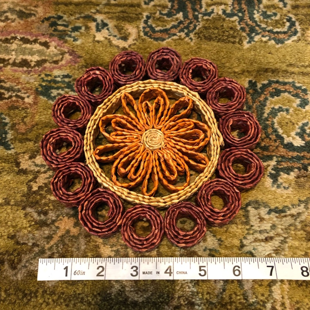 Vintage woven rattan boho trivet